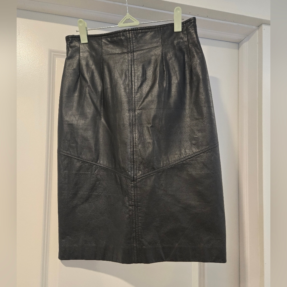 100% Real Black Leather Lined Pencil Skirt